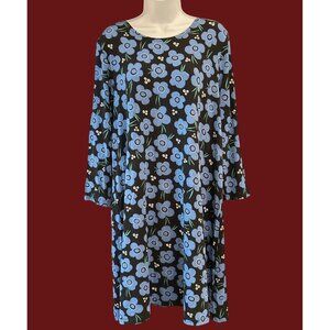 Gudrun Sjoden Blue Floral Boho Lagenlook Tunic Dress Artsy Scandinavian Large